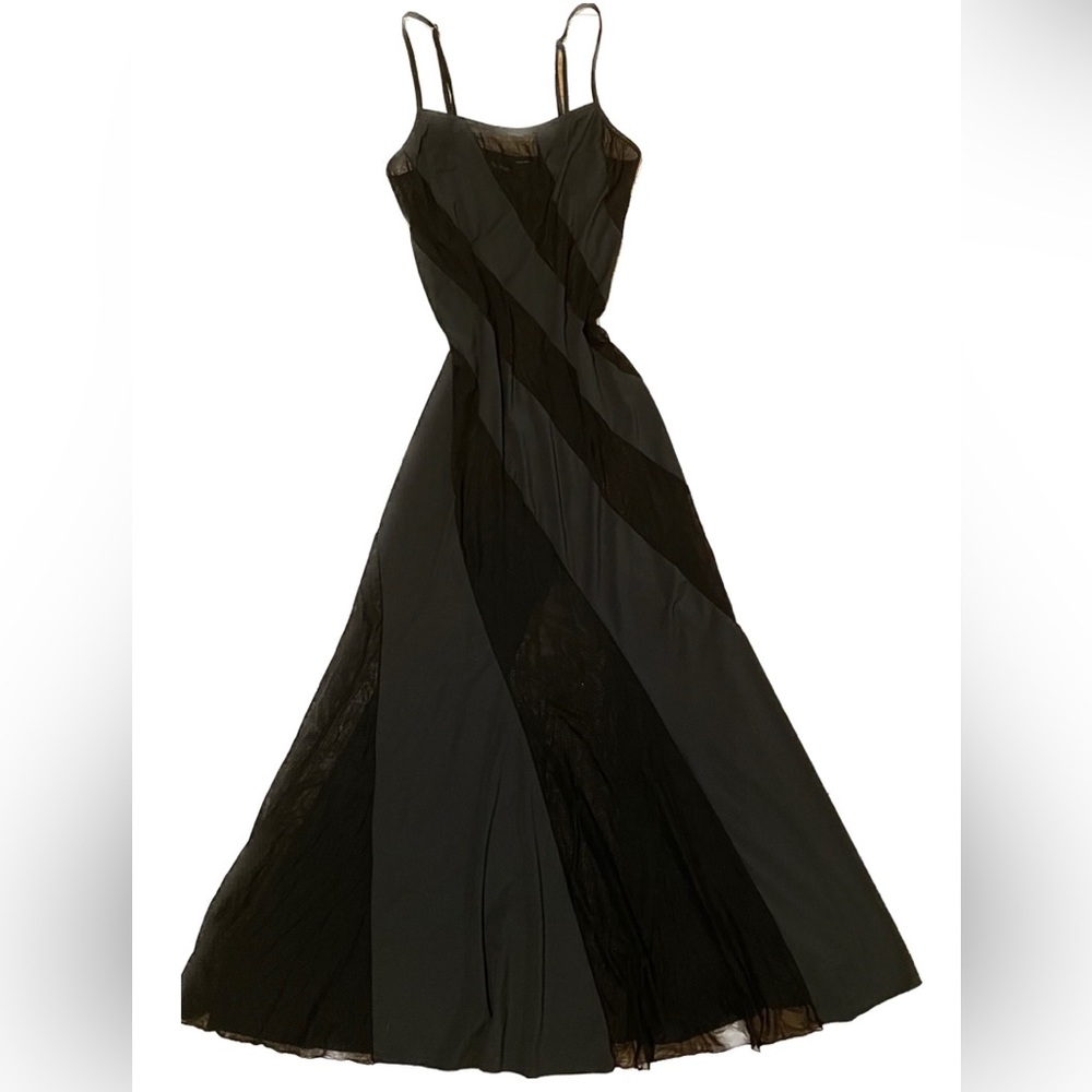 Stunning Vintage Frederick’s of Hollywood Black & Sheer Paneled Slip Gown